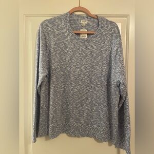 NWT J Crew Blue Heathered Crew Neck 70% Cotton Blend Sweater Preppy Quiet Luxury
